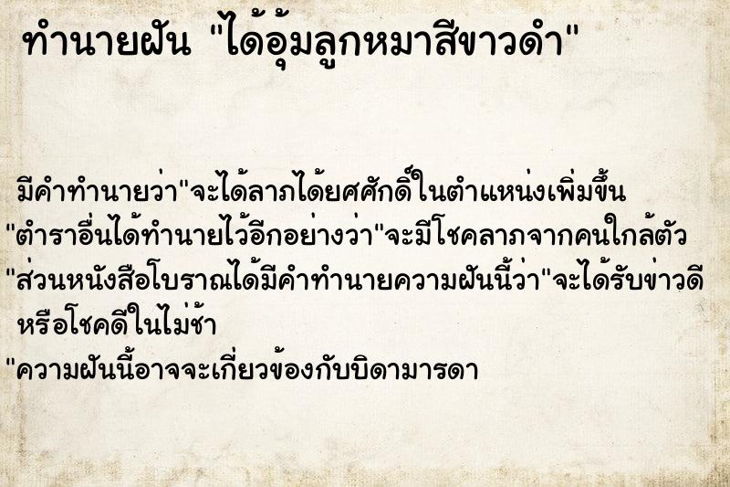 ทำนายฝัน ได้อุ้มลูกหมาสีขาวดำ ทำนายฝัน ได้อุ้มลูกหมาสีขาวดำ