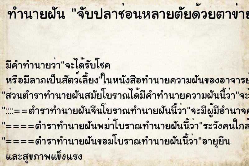 ทำนายฝันจับปลาช่อนหลายตัยด้วยตาข่าย ทำนายฝันทำนายฝันจับปลาช่อนหลายตัยด้วยตาข่าย