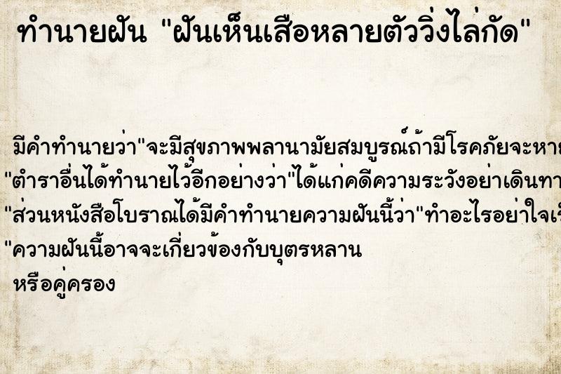 ทำนายฝันฝันเห็นเสือหลายตัววิ่งไล่กัด ทำนายฝันทำนายฝันฝันเห็นเสือหลายตัววิ่งไล่กัด