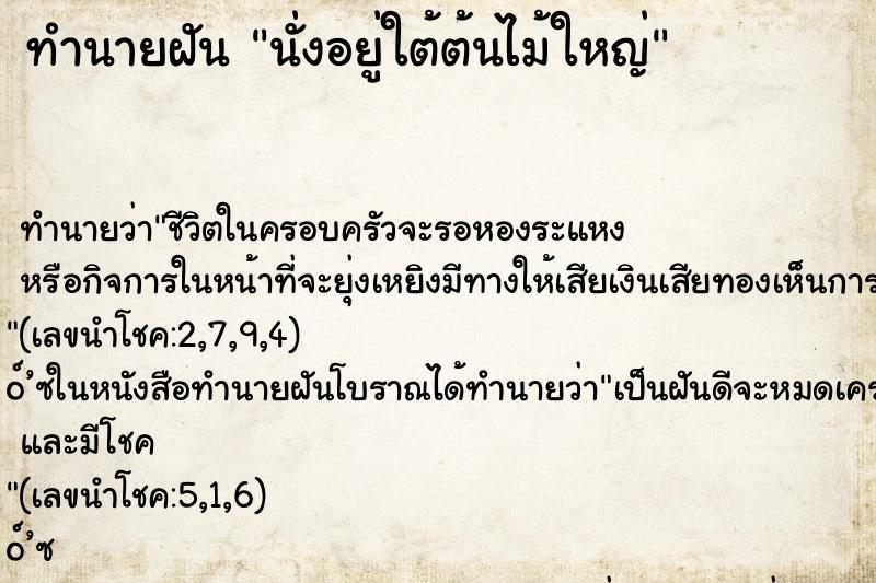 ทำนายฝันนั่งอยู่ใต้ต้นไม้ใหญ่ ทำนายฝันทำนายฝันนั่งอยู่ใต้ต้นไม้ใหญ่