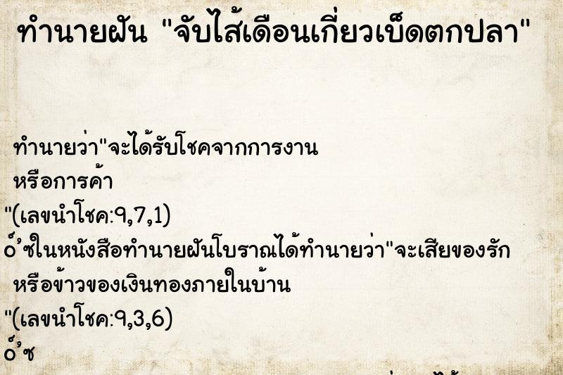 ทำนายฝัน จับไส้เดือนเกี่ยวเบ็ดตกปลา ทำนายฝัน จับไส้เดือนเกี่ยวเบ็ดตกปลา