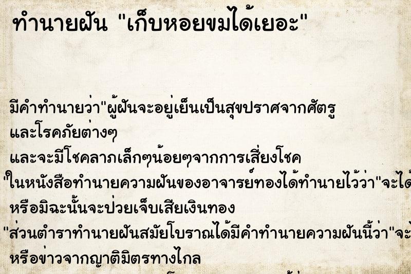 ทำนายฝันทำนายฝันเก็บหอยขมได้เยอะ