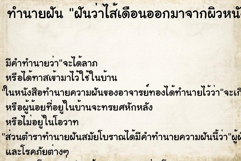 ทำนายฝัน ฝันว่าไส้เดือนออกมาจากผิวหนัง ทำนายฝัน ฝันว่าไส้เดือนออกมาจากผิวหนัง