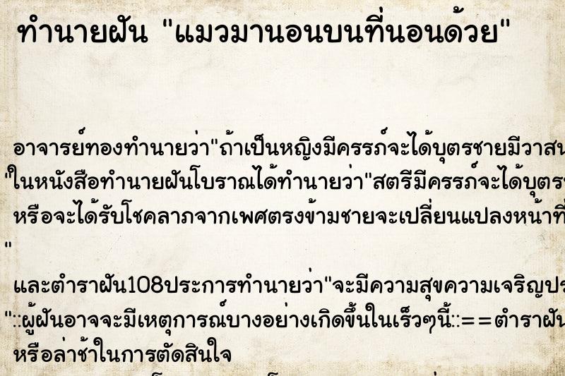 ทำนายฝัน แมวมานอนบนที่นอนด้วย ตำราโบราณ แม่นที่สุดในโลก