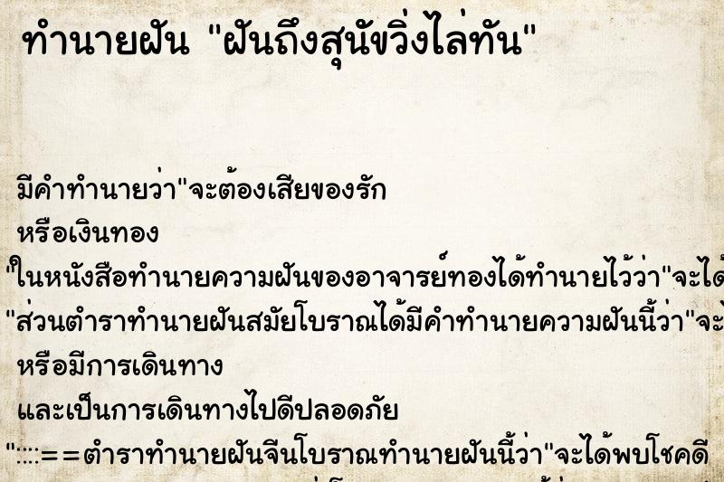 ทำนายฝันทำนายฝันฝันถึงสุนััขวิ่งไล่ทัน