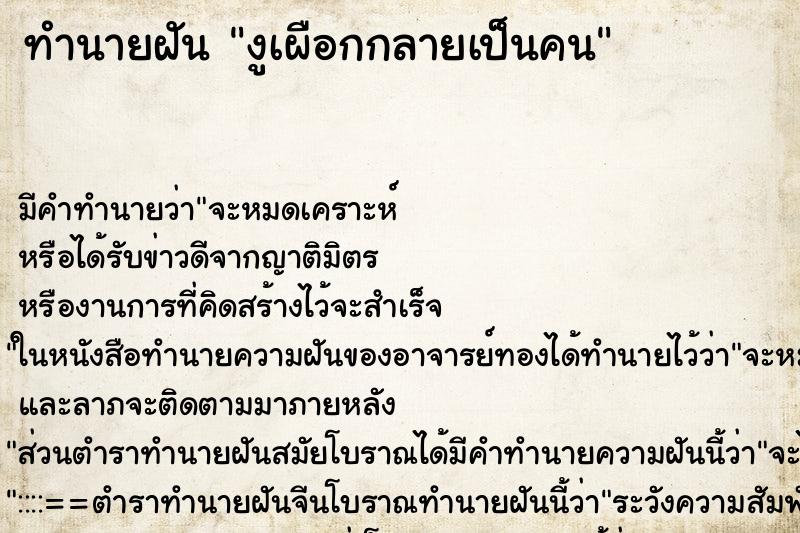 ทำนายฝัน งูเผือกกลายเป็นคน ทำนายฝัน งูเผือกกลายเป็นคน