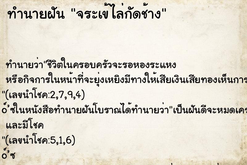 ทำนายฝัน จระเข้ไล่กัดช้าง