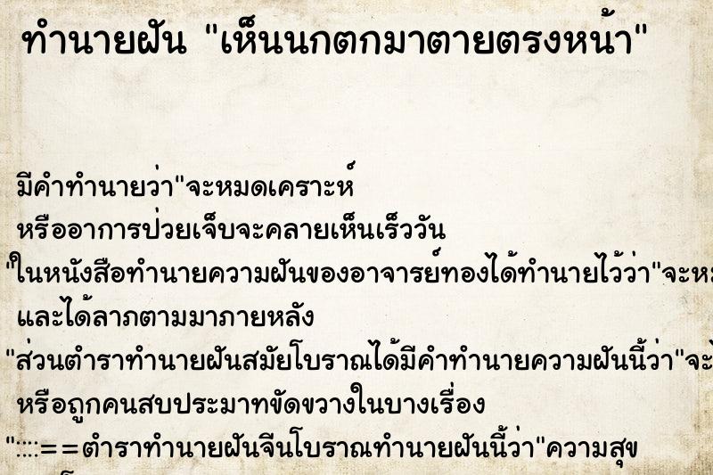 ทำนายฝันเห็นนกตกมาตายตรงหน้า ทำนายฝันทำนายฝันเห็นนกตกมาตายตรงหน้า