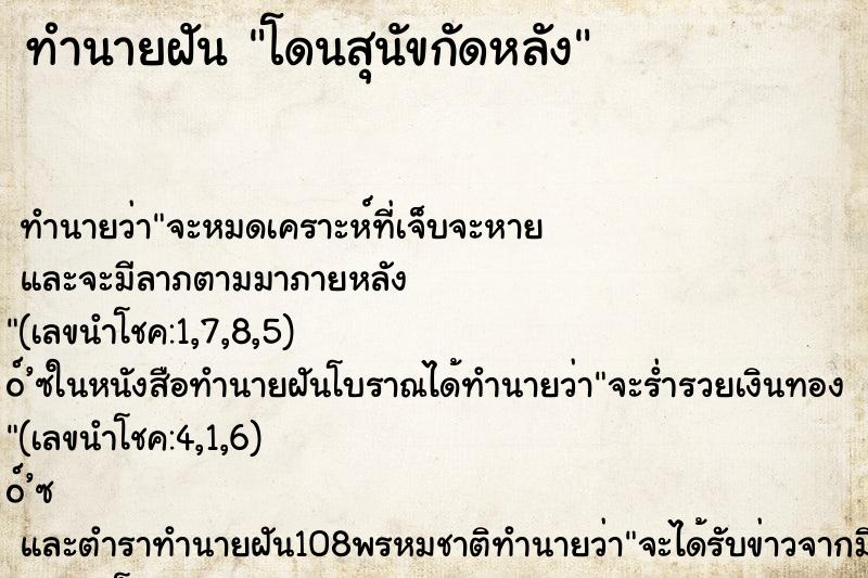 ทำนายฝันโดนสุนัขกัดหลัง ทำนายฝันทำนายฝันโดนสุนัขกัดหลัง