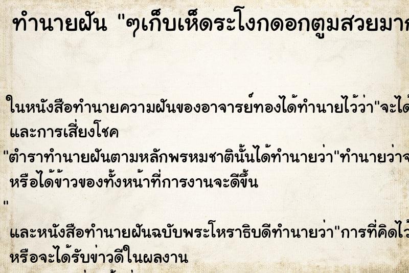 ทำนายฝัน ๆเก็บเห็ดระโงกดอกตูมสวยมาก ทำนายฝัน ๆเก็บเห็ดระโงกดอกตูมสวยมาก