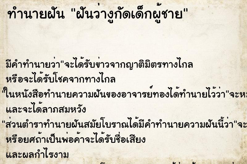 ทำนายฝัน ฝันว่างูกัดเด็กผู้ชาย ทำนายฝัน ฝันว่างูกัดเด็กผู้ชาย