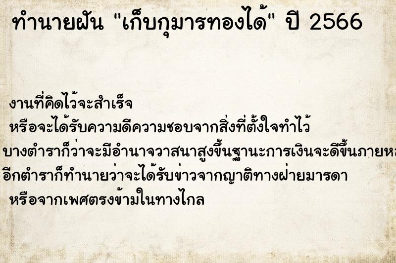 ทำนายฝันทำนายฝันเก็บกุมารทองได้