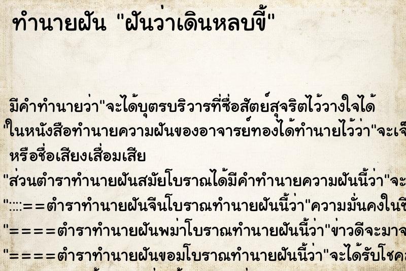 ทำนายฝัน ฝันว่าเดินหลบขี้ ทำนายฝัน ฝันว่าเดินหลบขี้