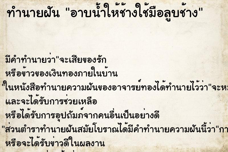 ทำนายฝัน อาบน้ำให้ช้างใช้มือลูบช้าง