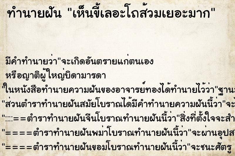 ทำนายฝันทำนายฝันเห็นขี้เลอะโถส้วมเยอะมาก