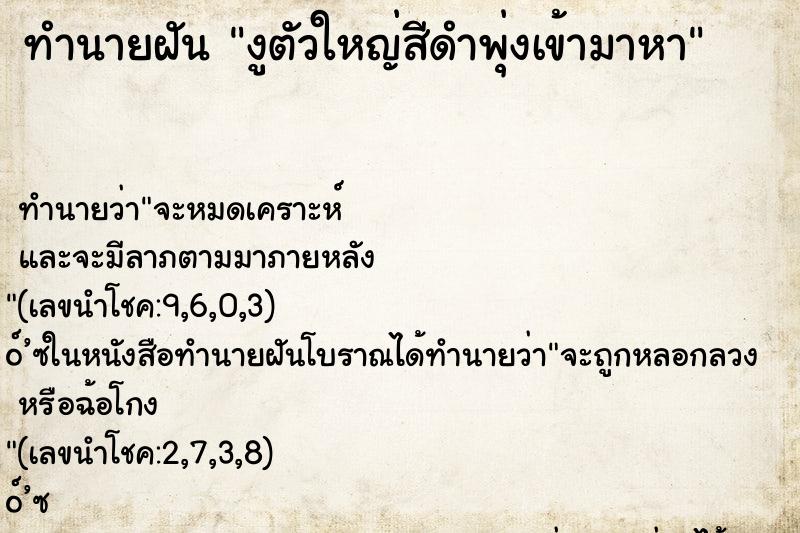 ทำนายฝันทำนายฝันงูตัวใหญ่สีดำพุ่งเข้ามาหา