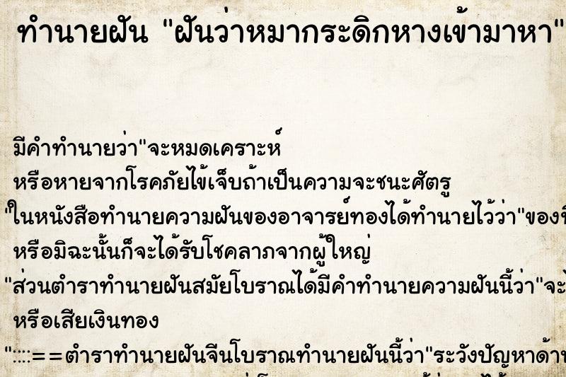 ทำนายฝัน ฝันว่าหมากระดิกหางเข้ามาหา ทำนายฝัน ฝันว่าหมากระดิกหางเข้ามาหา