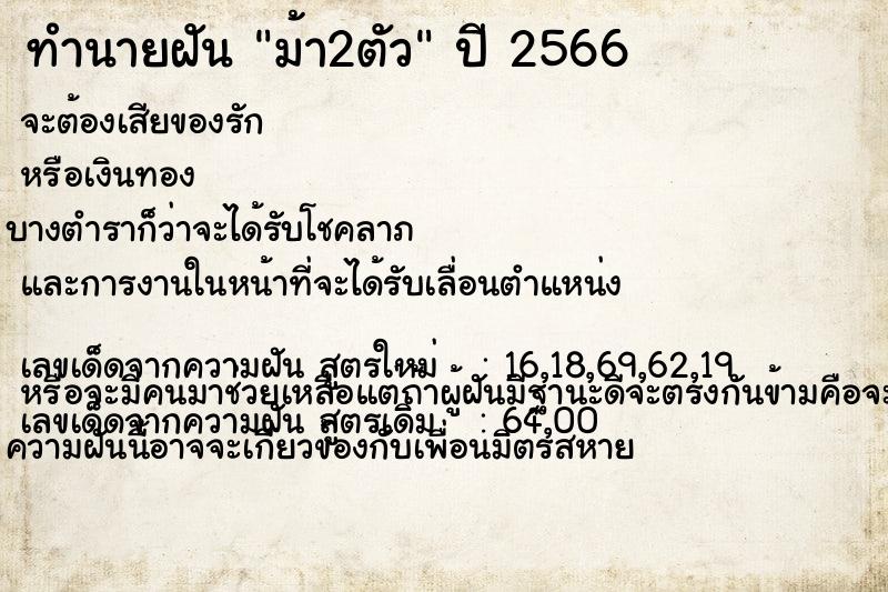 ทำนายฝัน ม้า2ตัว ทำนายฝัน ม้า2ตัว