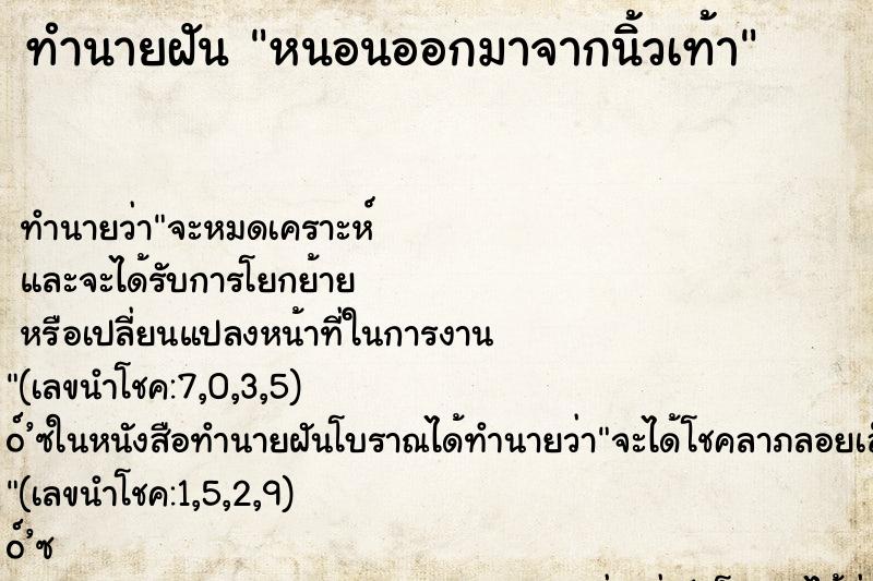 ทำนายฝัน หนอนออกมาจากนิ้วเท้า ทำนายฝัน หนอนออกมาจากนิ้วเท้า