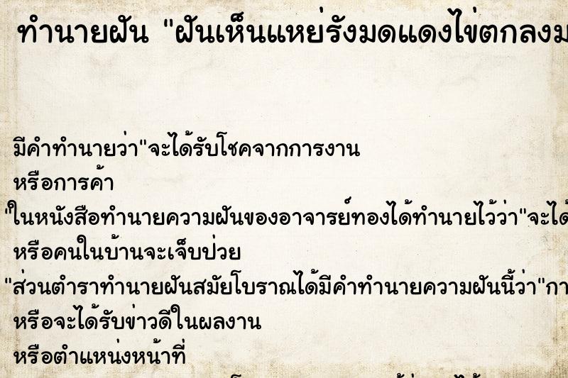 ทำนายฝันฝันเห็นแหย่รังมดแดงไข่ตกลงมาเต็มไปหมด ทำนายฝันทำนายฝันฝันเห็นแหย่รังมดแดงไข่ตกลงมาเต็มไปหมด