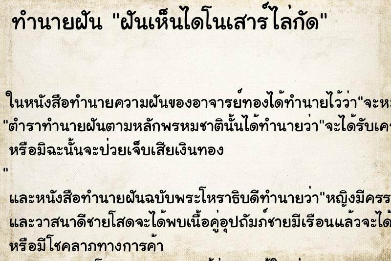 ทำนายฝันฝันเห็นไดโนเสาร์ไล่กัด ทำนายฝันทำนายฝันฝันเห็นไดโนเสาร์ไล่กัด
