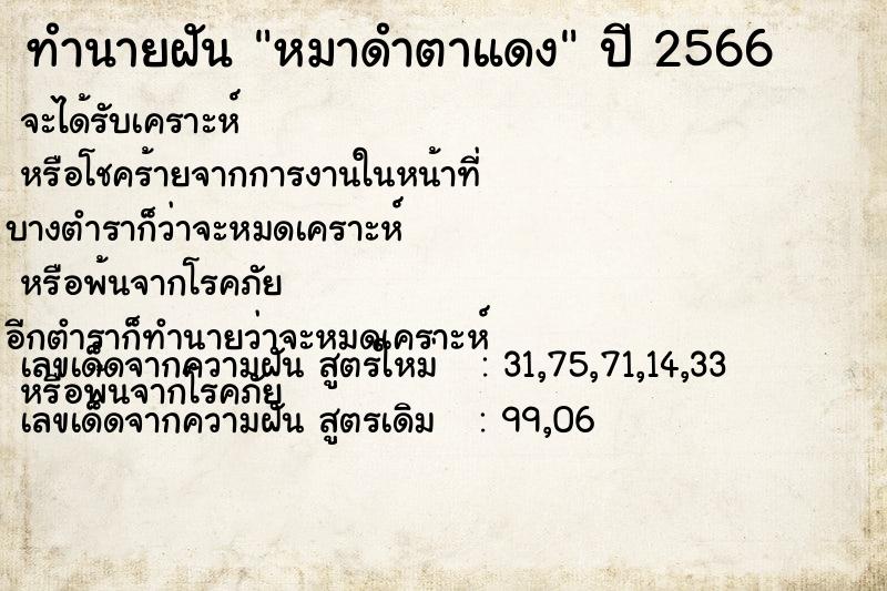 ทำนายฝัน หมาดำตาแดง ทำนายฝัน หมาดำตาแดง