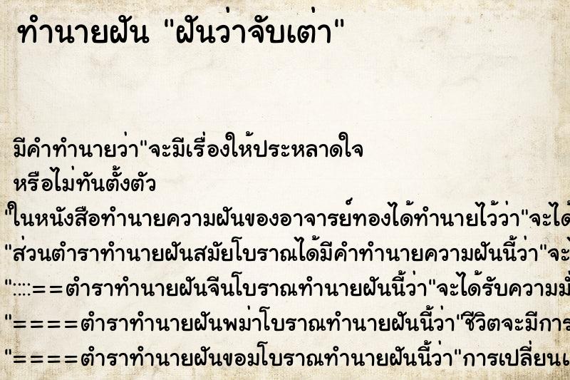 ทำนายฝัน ฝันว่าจับเต่า ตำราโบราณ แม่นที่สุดในโลก