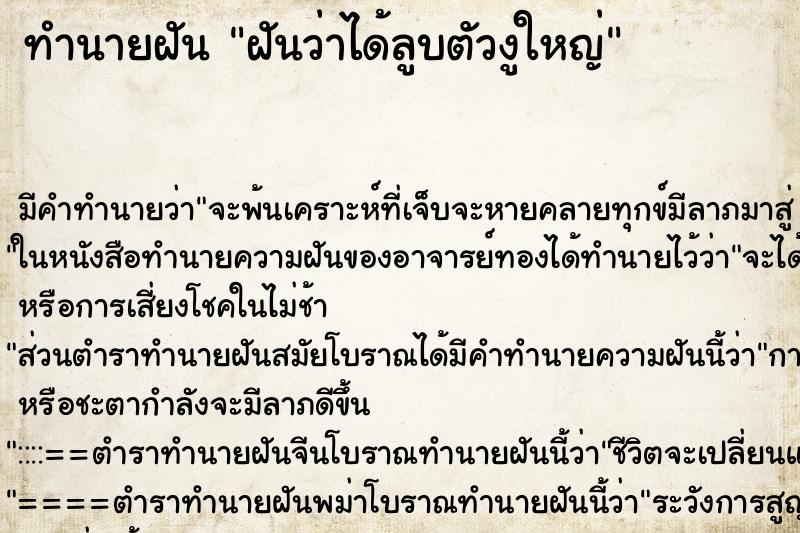 ทำนายฝัน ฝันว่าได้ลูบตัวงูใหญ่ ทำนายฝัน ฝันว่าได้ลูบตัวงูใหญ่