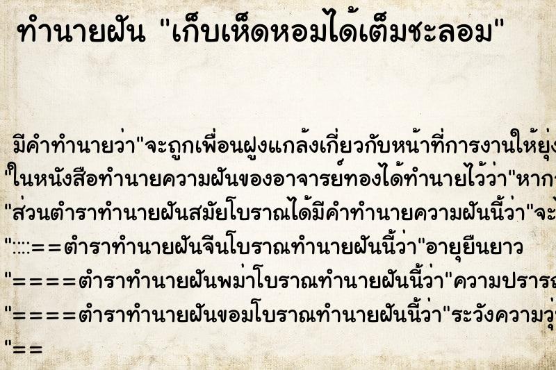 ทำนายฝัน เก็บเห็ดหอมได้เต็มชะลอม ทำนายฝัน เก็บเห็ดหอมได้เต็มชะลอม