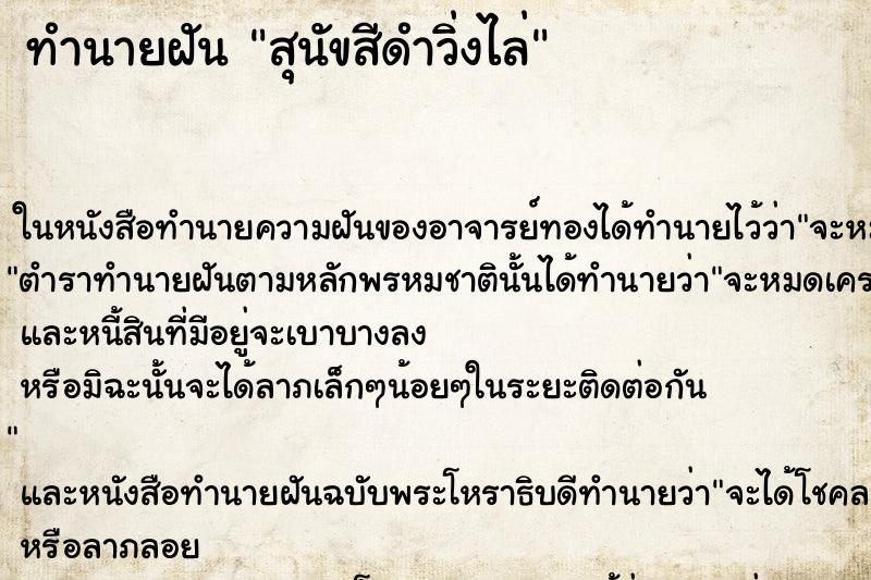 ทำนายฝันทำนายฝันสุนัขสีดำวิ่งไล่