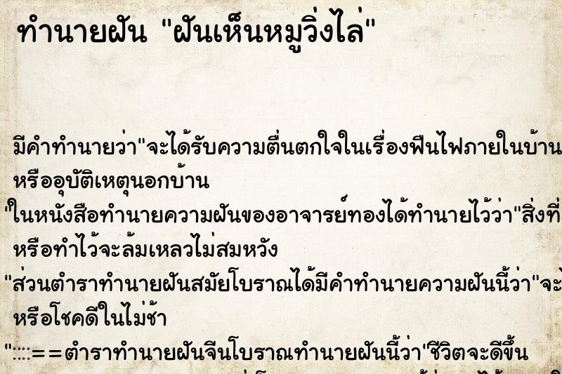 ทำนายฝัน ฝันเห็นหมูวิ่งไล่ ทำนายฝัน ฝันเห็นหมูวิ่งไล่