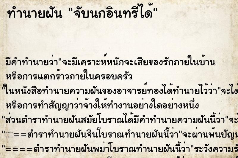 ทำนายฝัน จับนกอินทรีได้ ตำราโบราณ แม่นที่สุดในโลก