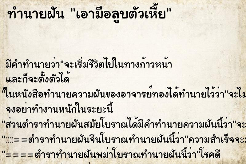 ทำนายฝันเอามือลูบตัวเหี้ย ทำนายฝันทำนายฝันเอามือลูบตัวเหี้ย