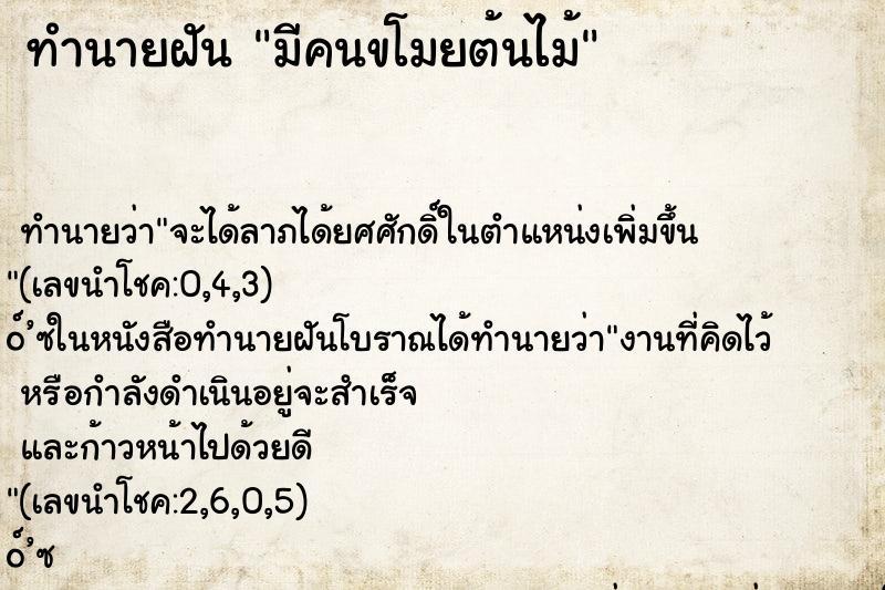 ทำนายฝัน มีคนขโมยต้นไม้ ตำราโบราณ แม่นที่สุดในโลก