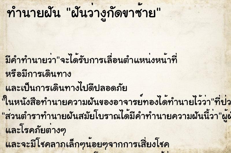 ทำนายฝัน ฝันว่างูกัดขาซ้าย ทำนายฝัน ฝันว่างูกัดขาซ้าย