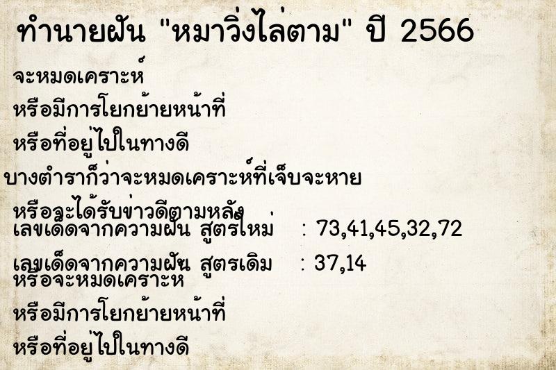 ทำนายฝัน หมาวิ่งไล่ตาม ทำนายฝัน หมาวิ่งไล่ตาม