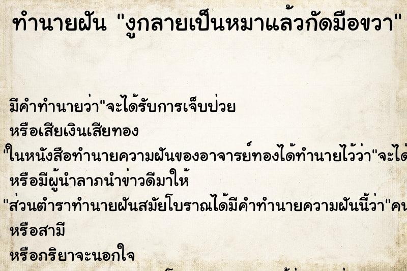 ทำนายฝันทำนายฝันงูกลายเป็นหมาแล้วกัดมือขวา