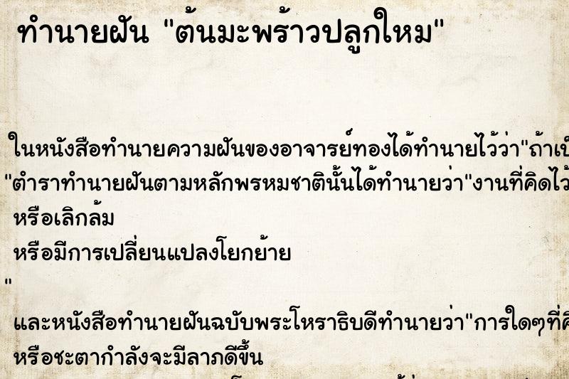 ทำนายฝันต้นมะพร้าวปลูกใหม ทำนายฝันทำนายฝันต้นมะพร้าวปลูกใหม