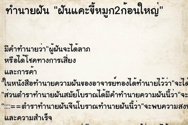 ทำนายฝันฝันแคะขี้หมูก2ก้อนใหญ่ ทำนายฝันทำนายฝันฝันแคะขี้หมูก2ก้อนใหญ่