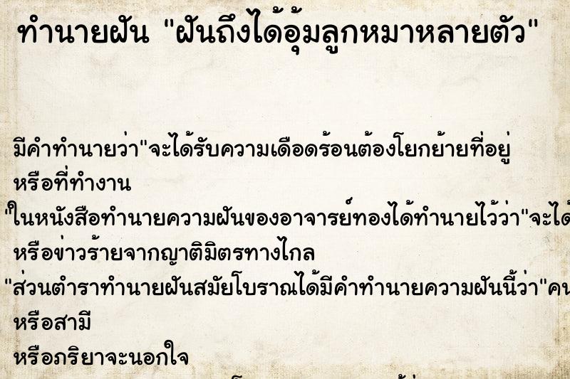 ทำนายฝัน ฝันถึงได้อุ้มลูกหมาหลายตัว