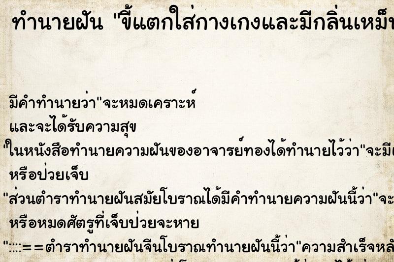ทำนายฝัน ขี้แตกใส่กางเกงและมีกลิ่นเหม็นจับด้วย ทำนายฝัน ขี้แตกใส่กางเกงและมีกลิ่นเหม็นจับด้วย