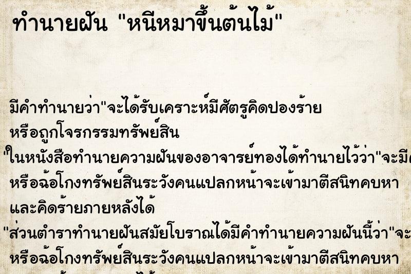 ทำนายฝัน หนีหมาขึ้นต้นไม้