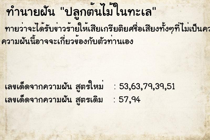 ทำนายฝันปลูกต้นไม้ในทะเล ทำนายฝันทำนายฝันปลูกต้นไม้ในทะเล