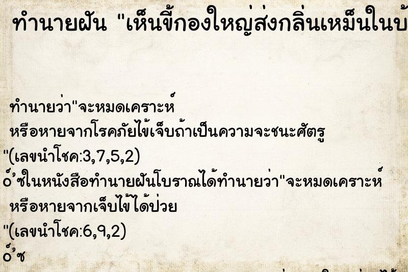ทำนายฝันทำนายฝันเห็นขี้กองใหญ่ส่งกลิ่นเหม็นในบ้าน