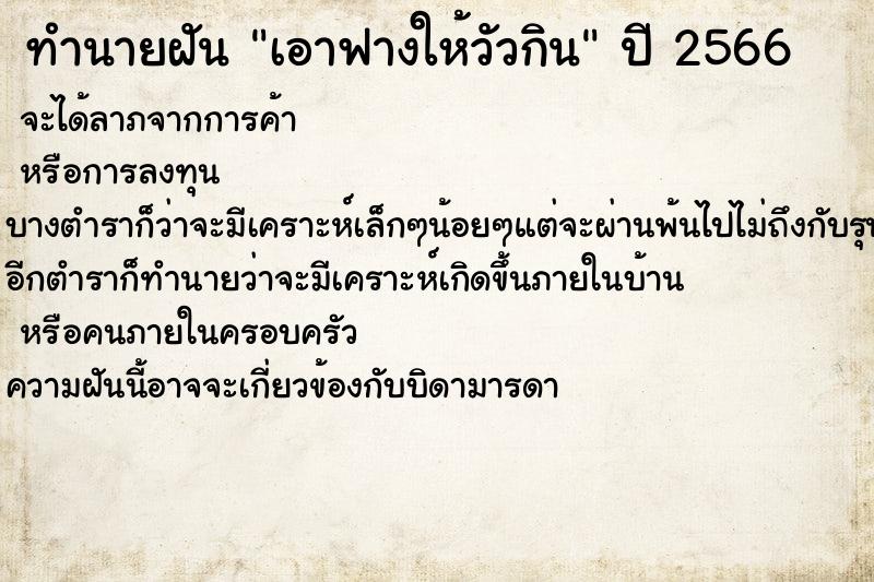 ทำนายฝันเอาฟางให้วัวกิน ทำนายฝันทำนายฝันเอาฟางให้วัวกิน
