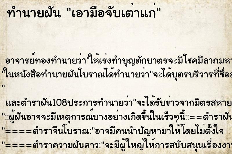 ทำนายฝันเอามือจับเต่าแก่ ทำนายฝันทำนายฝันเอามือจับเต่าแก่