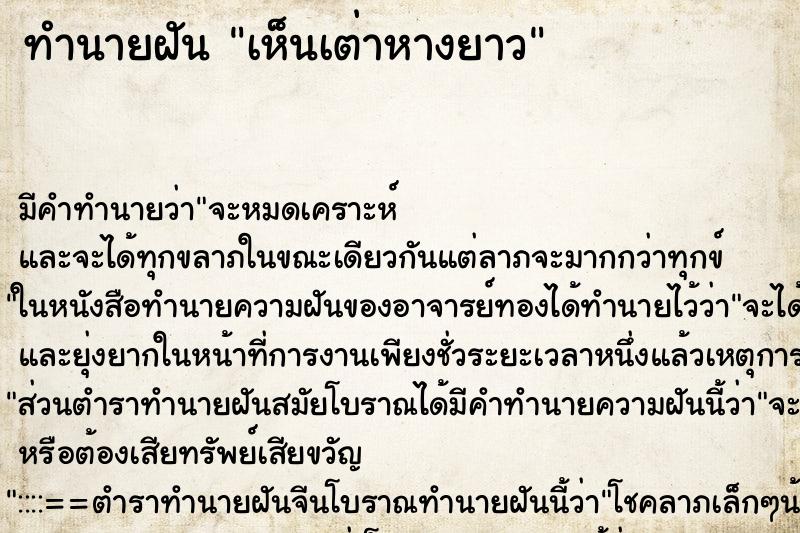 ทำนายฝัน เห็นเต่าหางยาว ทำนายฝัน เห็นเต่าหางยาว