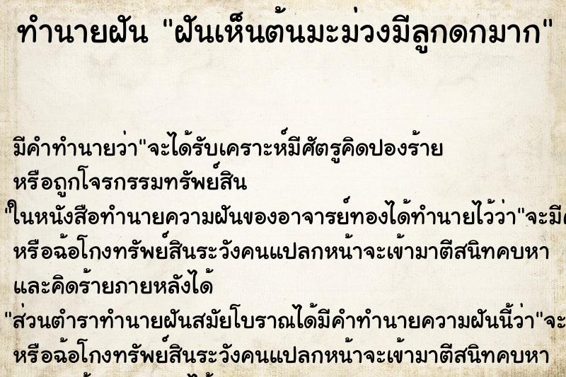 ทำนายฝัน ฝันเห็นต้นมะม่วงมีลูกดกมาก ตำราโบราณ แม่นที่สุดในโลก