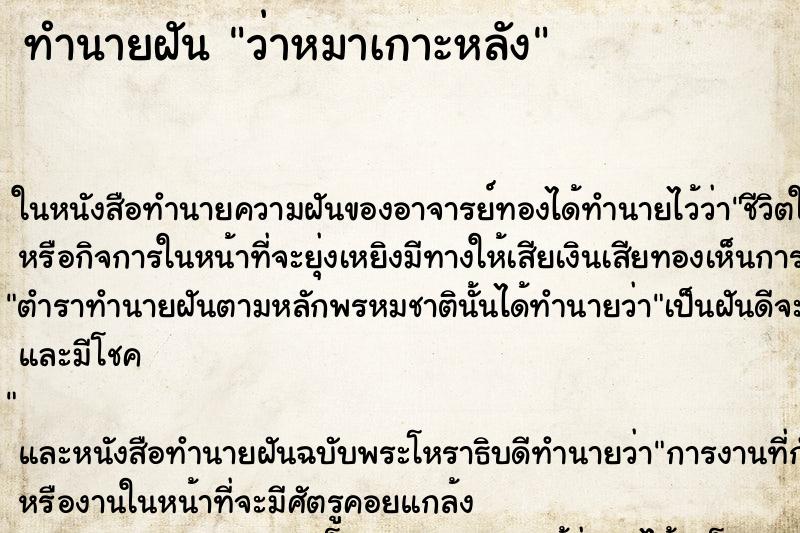 ทำนายฝัน ว่าหมาเกาะหลัง ทำนายฝัน ว่าหมาเกาะหลัง