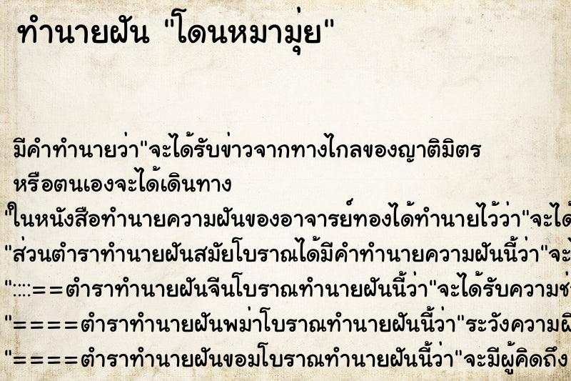 ทำนายฝัน โดนหมามุ่ย ทำนายฝัน โดนหมามุ่ย